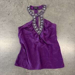 Vintage Y2K Bebe Mcbling Rhinestone Halter Purple T Back Tank Top Women's XS